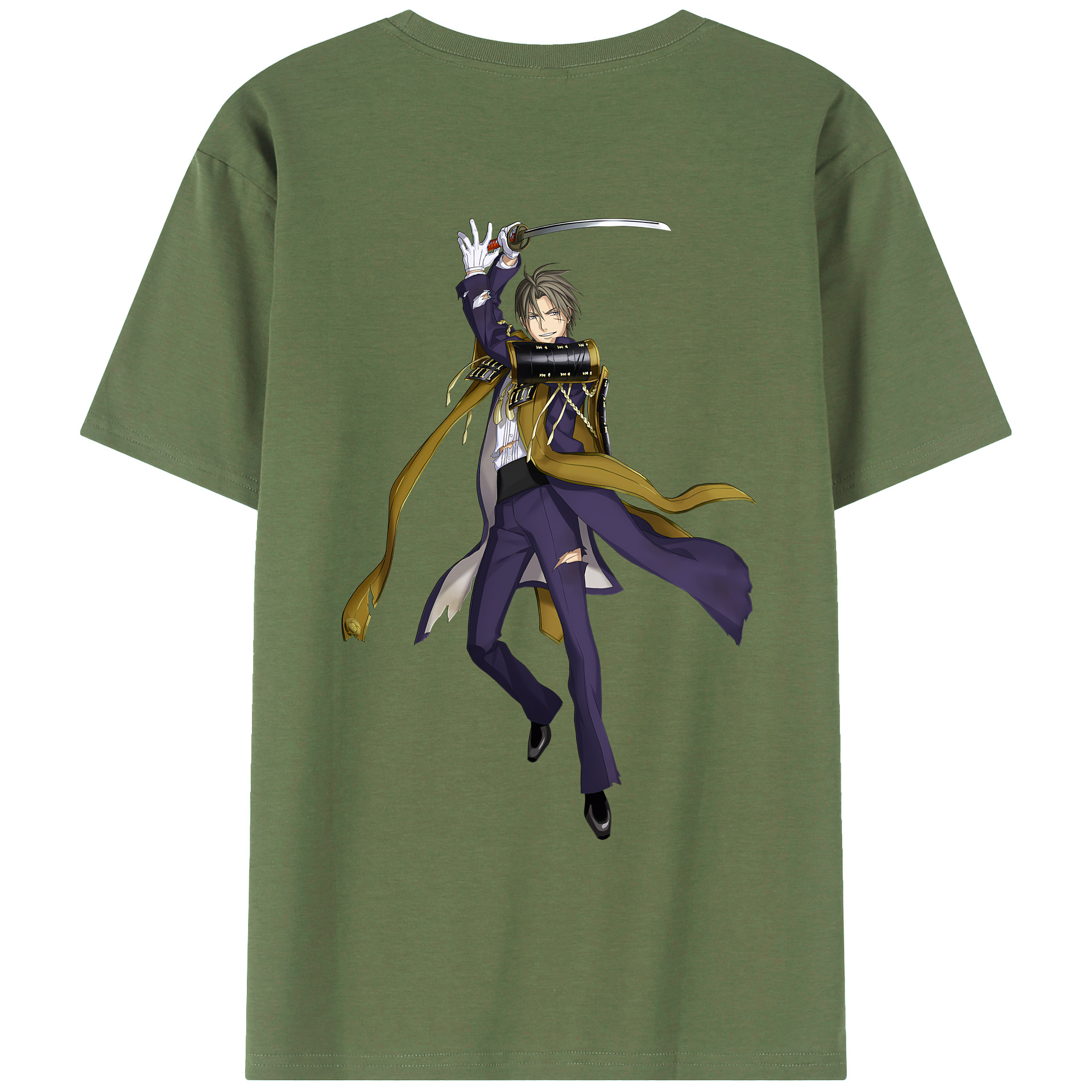（画像用） 刀剣乱舞 Touken Ranbu 綿100％ メンズ半袖Tシャツ（バックプリント） 通気性
